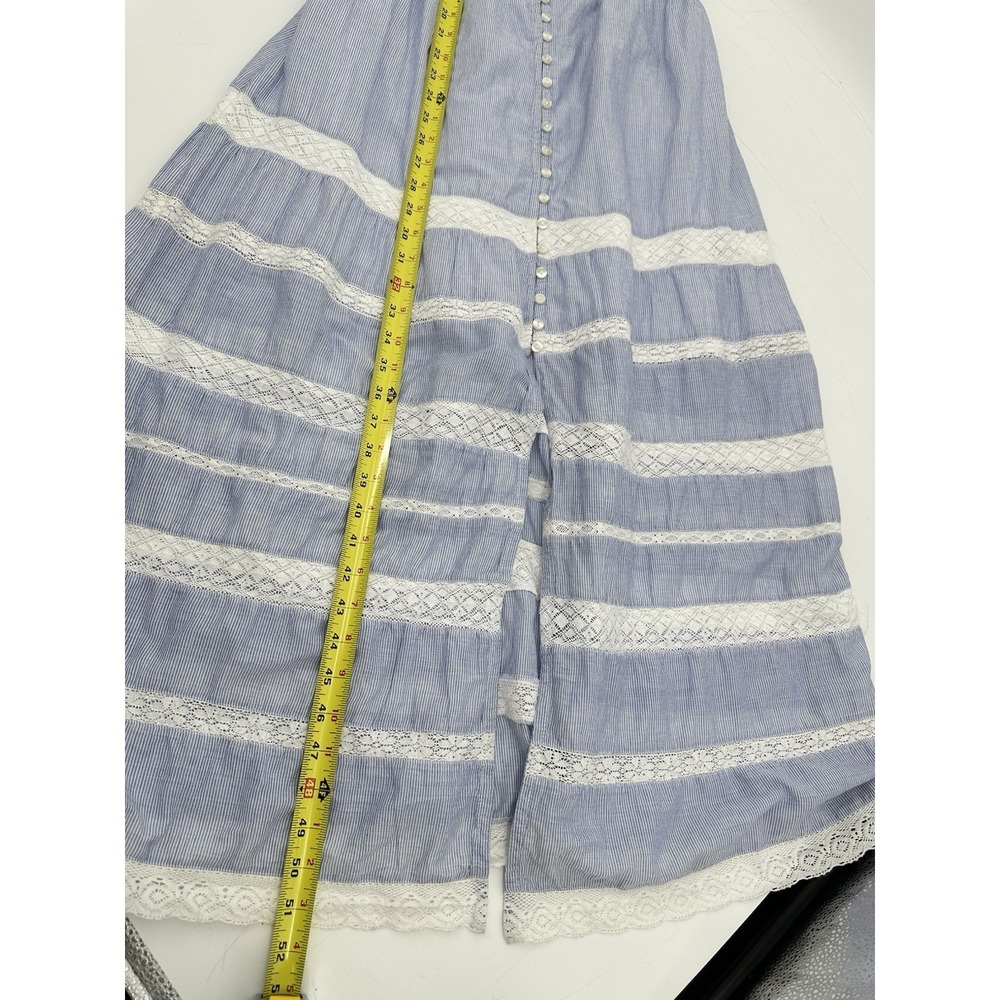 GAP Lace Trim Maxi Dress S Petite Blue Stripe Cotton Button Front Cottagecore - Picture 9 of 16